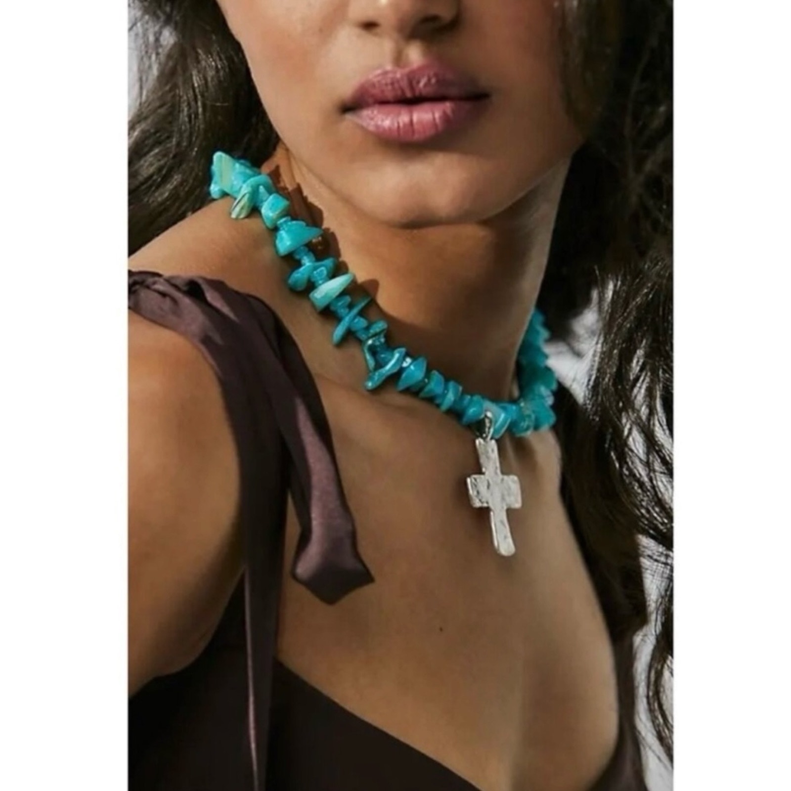 Free People Supernova Choker In Turquoise Blue Nwt Western Bohemian Cross Beach